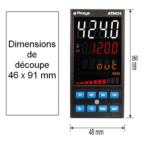 Régulateur de température universel PIXSYS ATR424 – 48x48mm – alimentation 230VAC/24VDC – entrée universelle U/I/R/TC – régulation PID – triple afficheur bicolore – 2 sorties SSR – 2 sorties relais – programmation NFC - Image 4