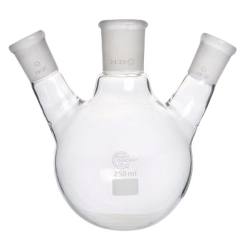 Ballon en verre tricols rodés Quickfit Pyrex® – Fond rond, excellente résistance chimique et thermique 1