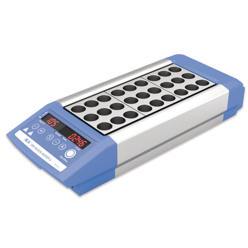 Bains à sec numérique IKA Dry Block Heater – 1 à 4 blocs, température +5 à +120°C, minuterie 99h59 1